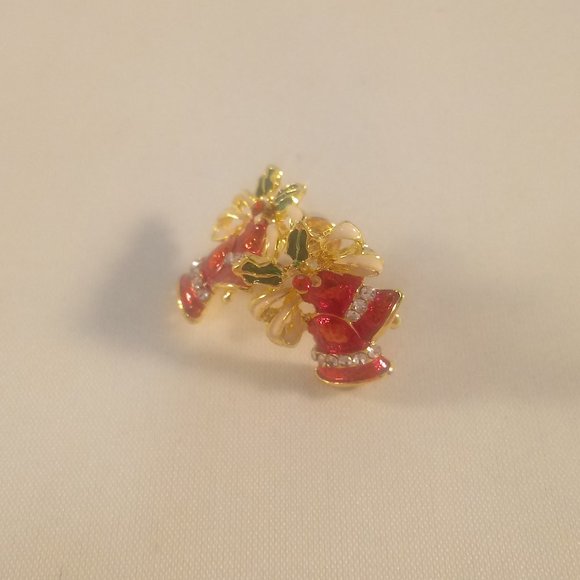 New Gold Red Christmas Bells Diamond Crystal Stud Earrings Holiday Festive Gift - Picture 3 of 5